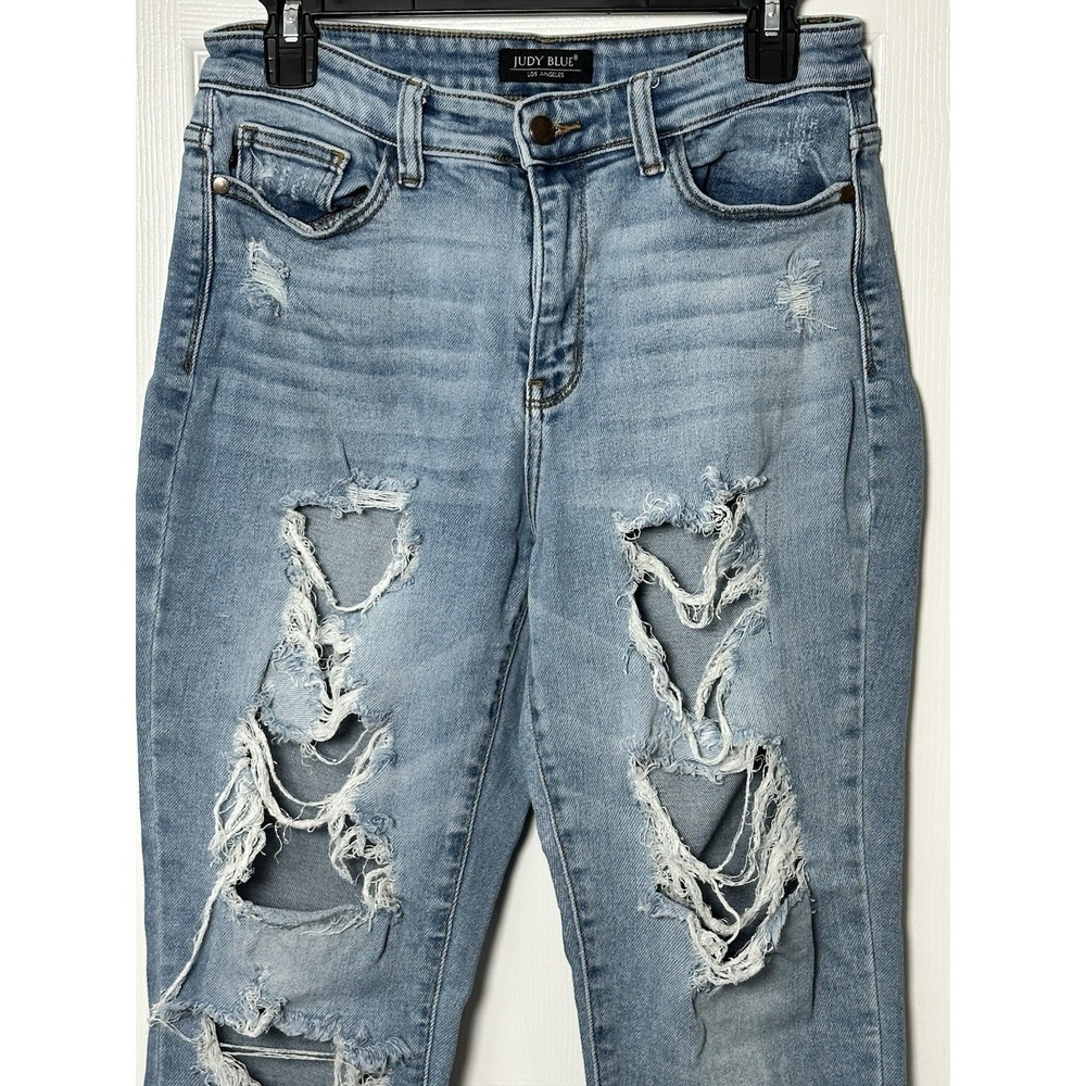 Judy Blue Jeans 5/27 High Rise Destroyed Boyfriend Fit JB82170LT Light Wash - Picture 3 of 16